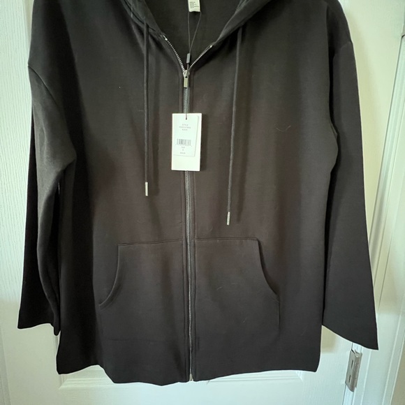 Halston Studio Style HSWS2170002 Black Oversized Zip Front Hoodie - Picture 2 of 7